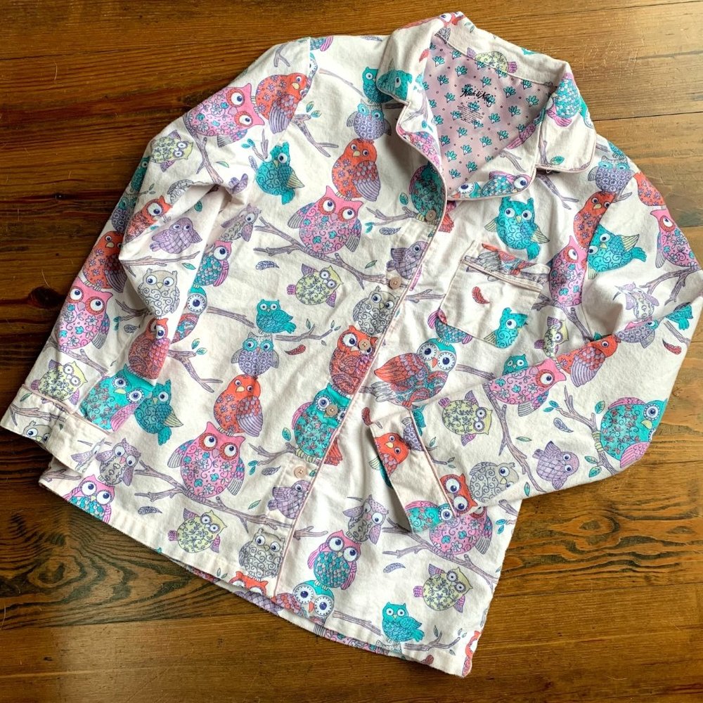 Nick & Nora Hoot Owl Pajama Top Flannel Cotton